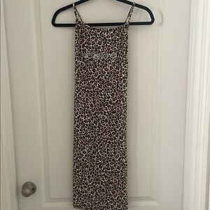 Bebe Brown and Cream Spaghetti Strap Slip Midi Dress
